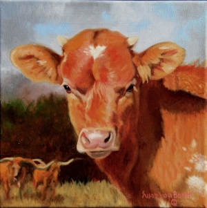 Red Calf, 8" x 8", oil on panel, $250