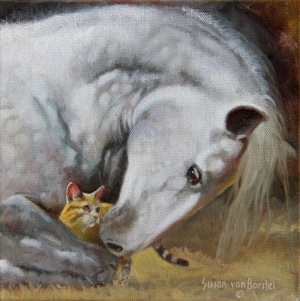 Horse and Cat, 8" x 8", oil on panel, $250