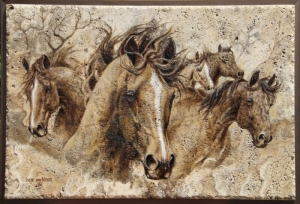 "Enthusiastic", oil on travertine, "16 x 24", $1400  