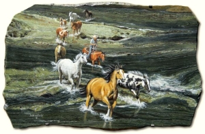 "Green River Crossing", oil on granite, "24 x 36", $4800  