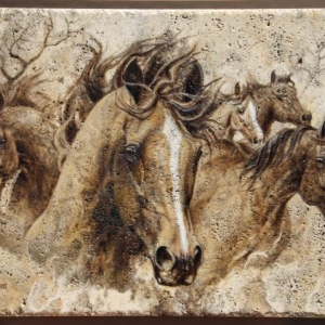 "Enthusiastic", oil on travertine, "16 x 24", $1400  