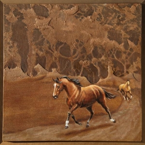 "Trot", oil on slate, 16" x 16", $895  