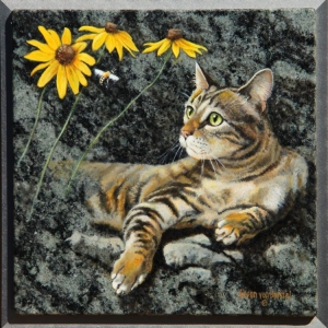 "Cat Like", oil on granite, 12" x 12", $695 