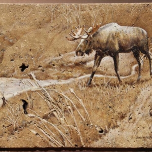 "Moose and Friends", oil on travertine, 16" x 24", $1600 