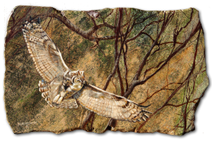 "Silent Flight", oil on marble, 14" x 22". Information at Sandz Fine Art Gallery, (805) 295-6143.