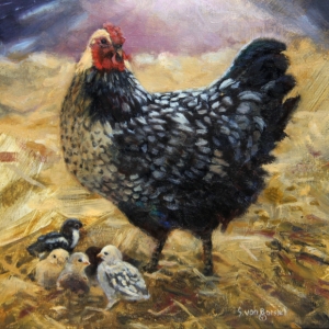 Laced Hen and Chicks, 8" x 8", oil on panel, $250